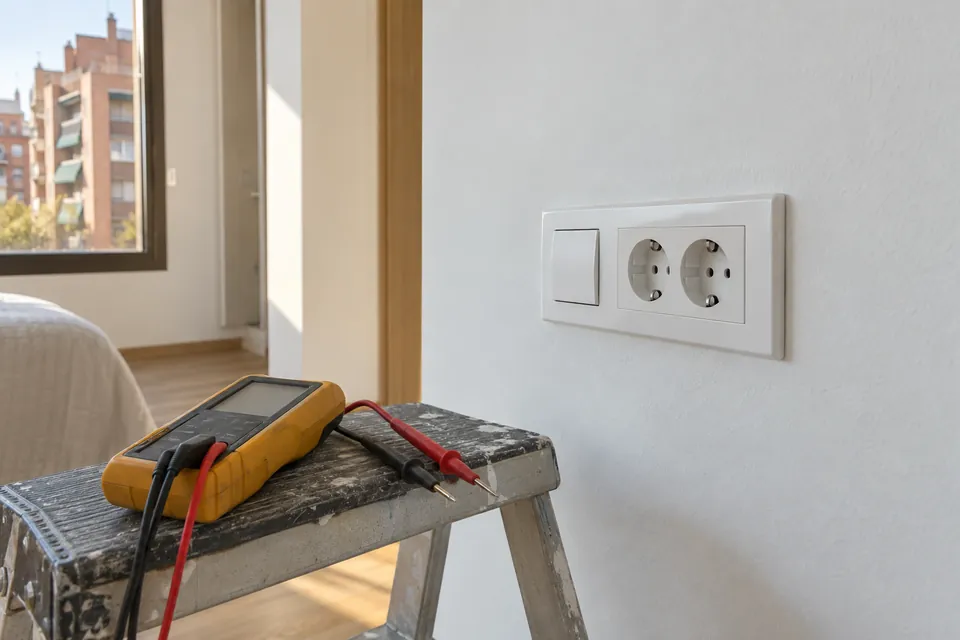 Enchufe nuevo y comprobador de aislamiento tras renovar la instalación eléctrica