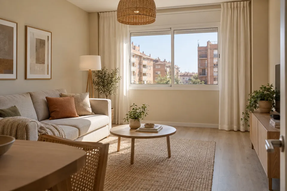 Salón de un piso antiguo renovado sin obras, con pintura nueva y suelo vinílico